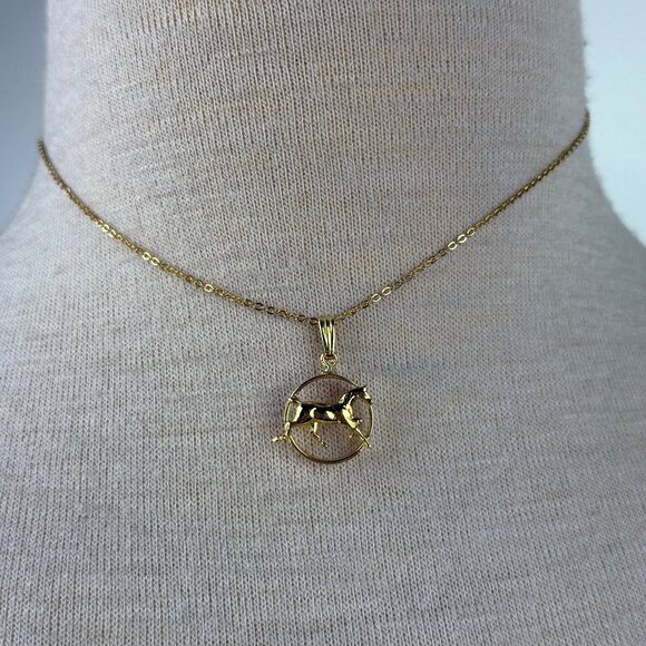 Gold Tone Horse Pendant Necklace 15.5" - Picture 1 of 7